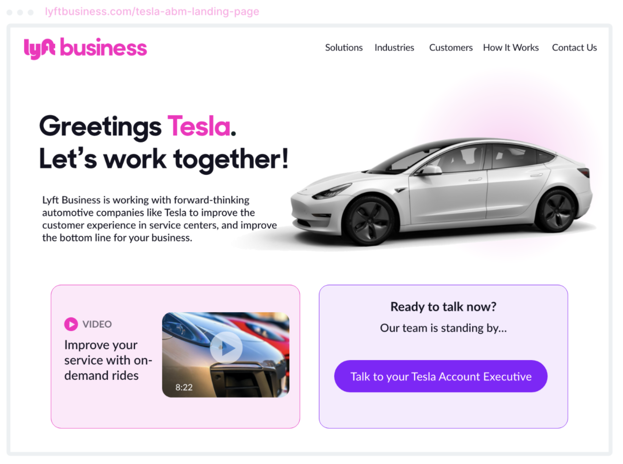 Lyft's example of ABM website personalization